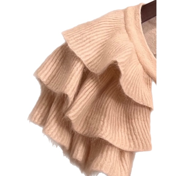 NEW French Connection XS Cream/Tan Layered Sleeve Angora Cardigan Sweater - Picture 2 of 6